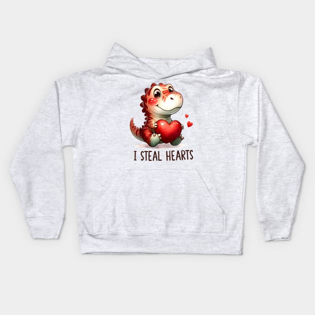 I Steal Hearts Trex Dino Valentine_s Day Boys Son Toddlers Kids Hoodie by jadolomadolo